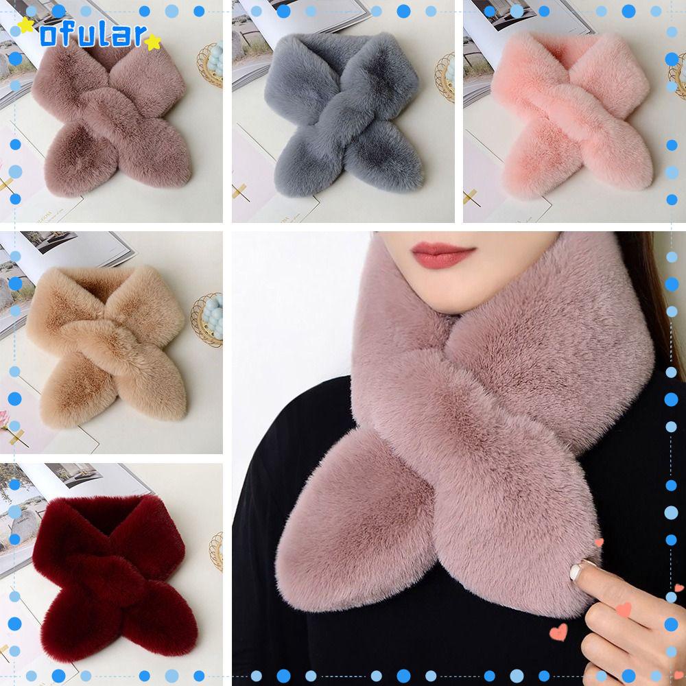 Khăn Choàng Cổ Giả Lông Thỏ Dày Dặn Màu Trơn Giữ Ấm Mùa Đông Cho Nữ