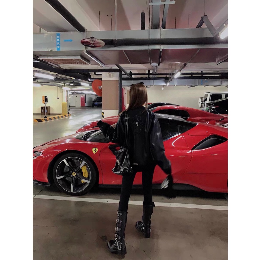 Chrome Hearts 23 new fall American retro Heavy industry black leather coat for women design leather jacket biker wear