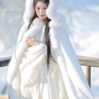 Áo Choàng Hán Phục Phối Lông Dày Dặn Ấm Áp Phong Cách Trung Hoa Cho Nữ