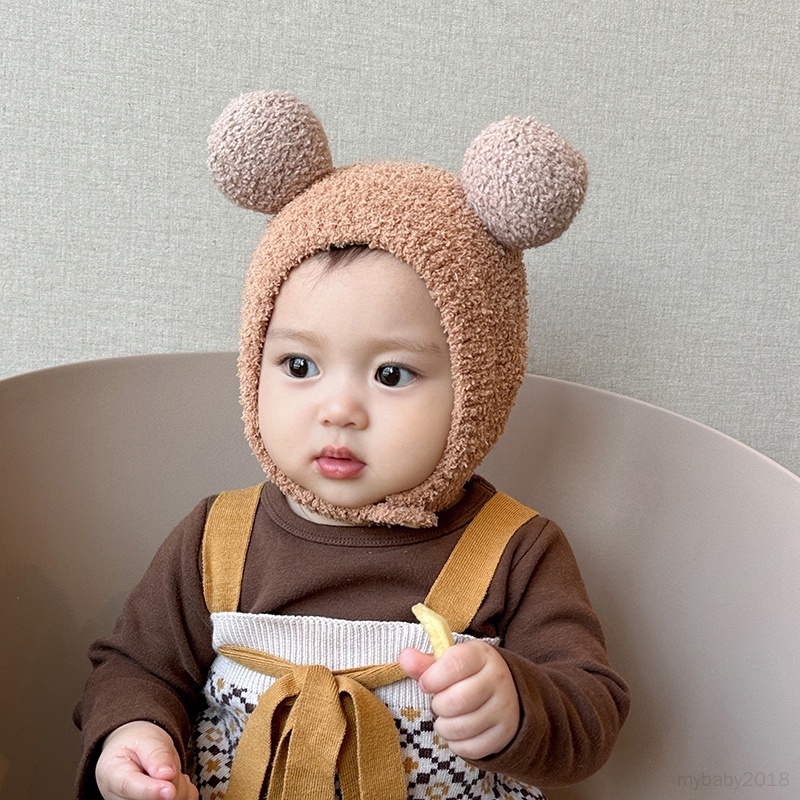 Mũ Trùm Đầu Bảo Vệ Tai Chống Gió Bằng Vải Lông Cừu Có Quả Bông Nhỏ Dành Cho Bé Gái