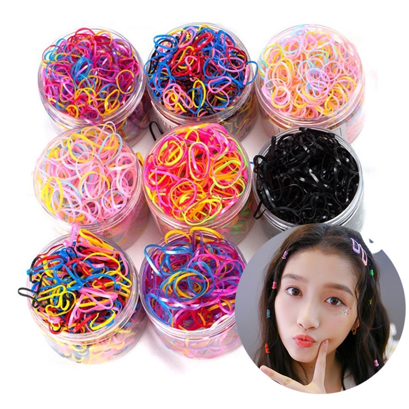 Set 500-2500 Dây Thun Buộc Tóc Nhiều Màu Sắc Thời Trang Hàn Quốc Dành Cho Trẻ Em