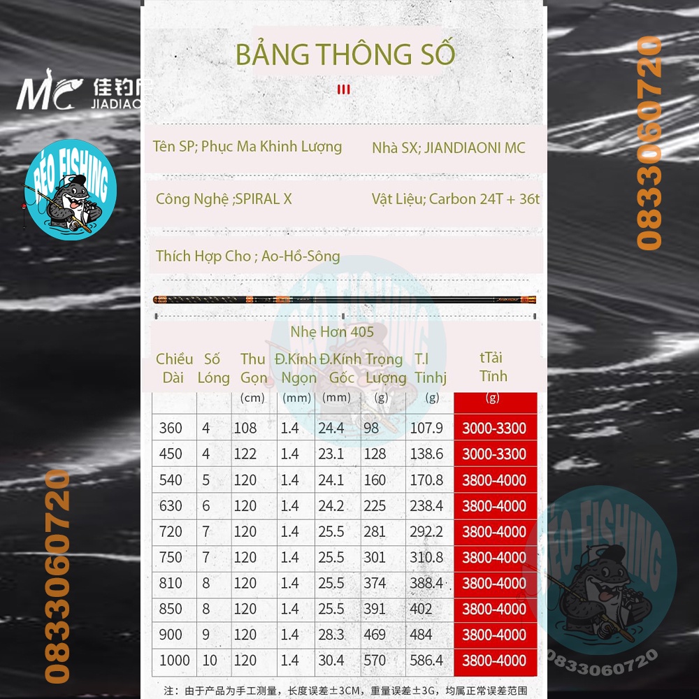 CẦN CÂU TAY CARBON MC PHỤC MA KHINH LƯỢNG 5H 28i TẢI TĨNH 4000g chính hãng mẫu mới