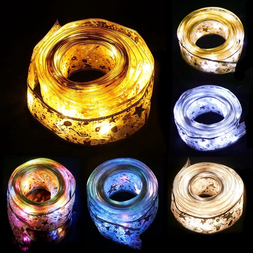 Dây Ruy Băng Ren Hai Lớp 5 / 10m Có Đèn led 50 / 100 Bóng Trang Trí Cây Thông Giáng Sinh Năm Mới 2024
