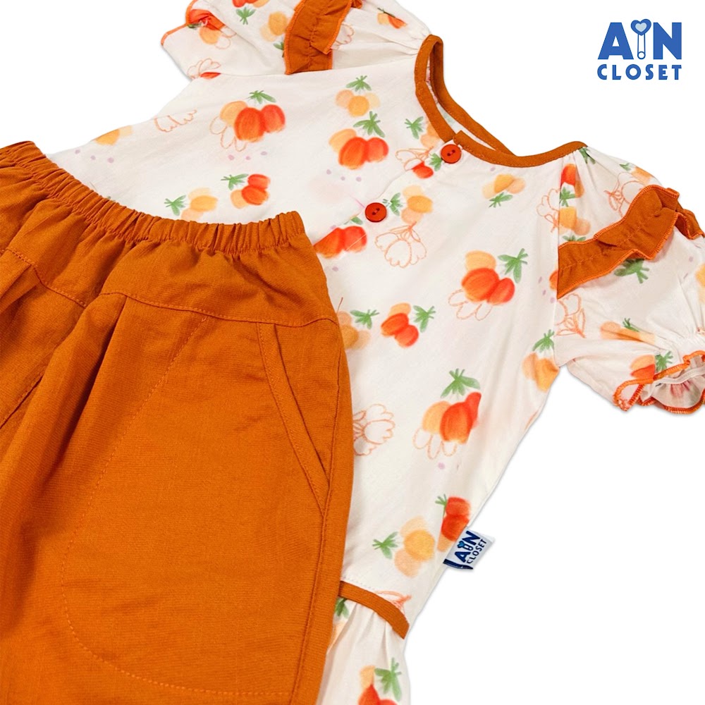 Bộ quần áo Lửng bé gái họa tiết Búp Hoa Cam cotton - AICDBG2JUOAT - AIN Closet