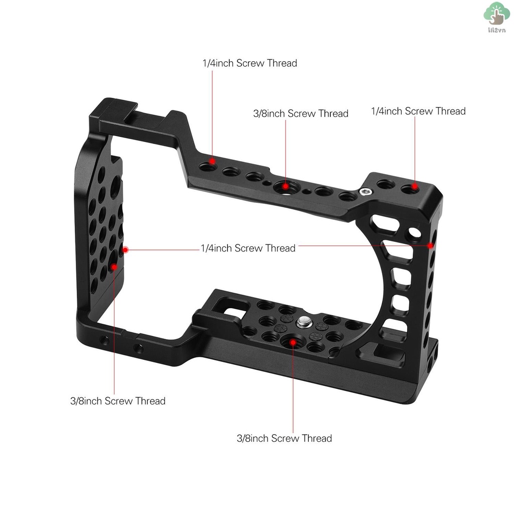 Aluminum Alloy Camera Cage Rig with Cold Shoe Mount ARRI Locating Hole 1/4 3/8 Threaded Holes Replacement for  A6000/A6100/A6300/A6400/A6500 Cameras