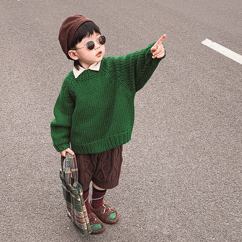Áo sweater Dệt Kim Dày Tay Dài Cổ Tròn Thời Trang Thu Đông Hàn Quốc 2023 Cho Bé