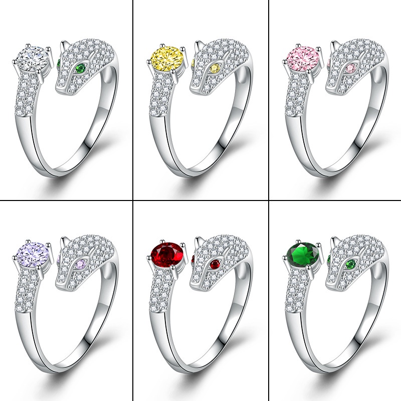 Nhẫn Hở Hình Đầu Báo Đính Đá zircon Phong Cách Âu Mỹ Độc Đáo Thời Trang Cho Nam Và Nữ