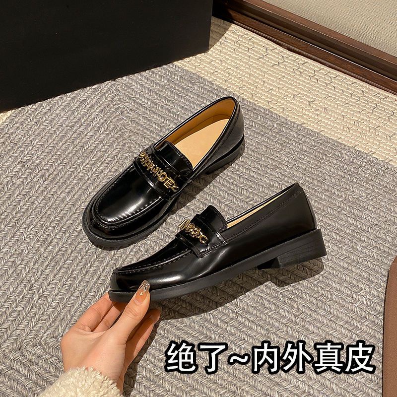 Mới Giày Da Nữ Mũi Tròn Phong Cách Anh Quốc