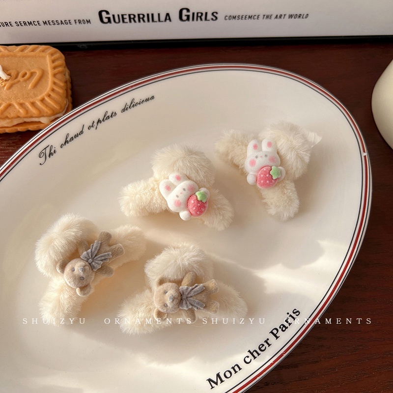 Kẹp Tóc Hình Gấu / Thỏ Bằng Lông Nhung Dễ Thương Xinh Xắn