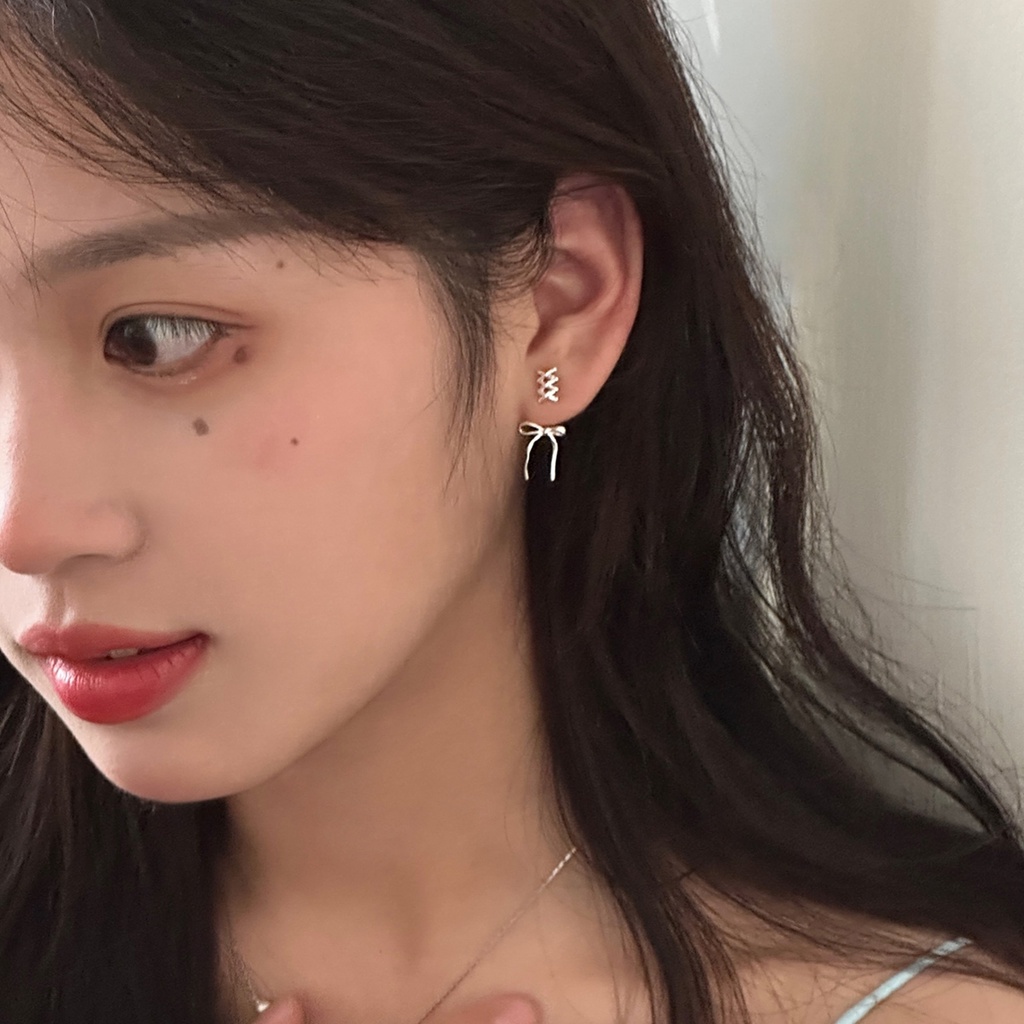 Bông Tai Đôi Bằng Bạc 925 Đính Nơ Có Thể Điều Chỉnh Kích Thước Dành Cho Nữ e451