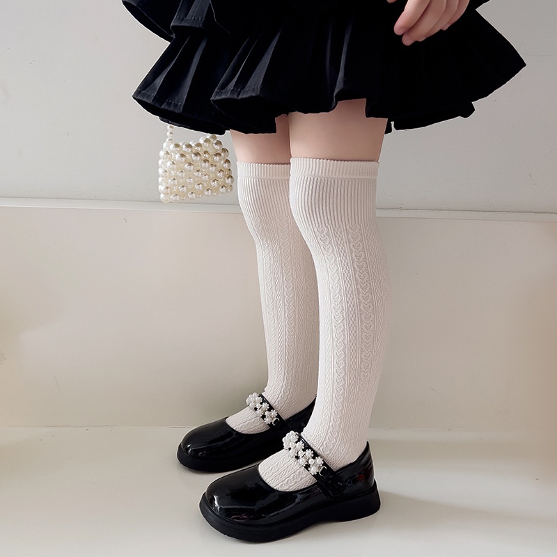 Đôi Vớ Cao Màu Trơn Bằng cotton Cho Bé Gái