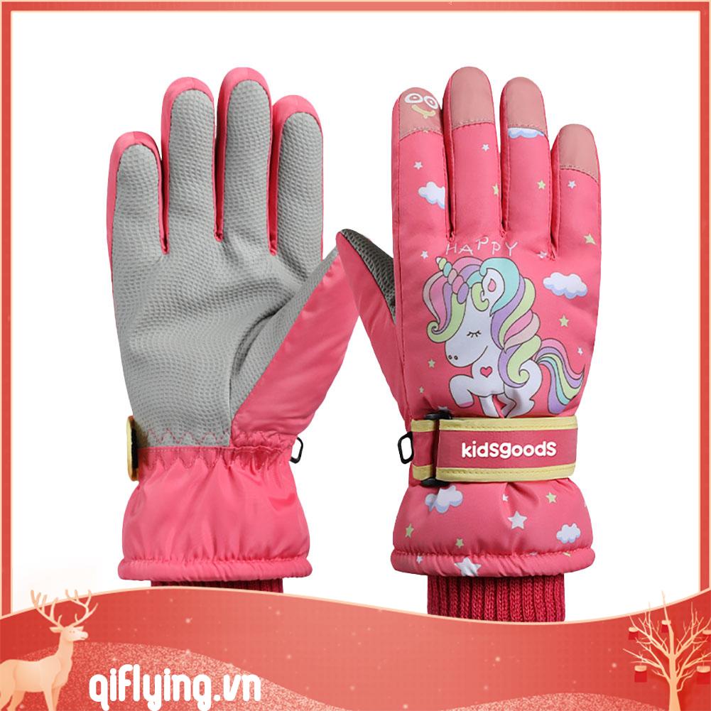 Găng Tay Phủ Toàn Ngón Chống Trượt Họa Tiết Hoạt Hình Cho Trẻ Em Đi Bộ Đường Dài Mùa Đông