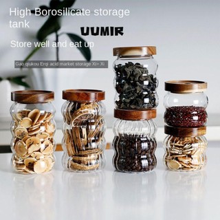Uumir hũ thủy tinh đựng đường / trà / cà phê có nắp gỗ
