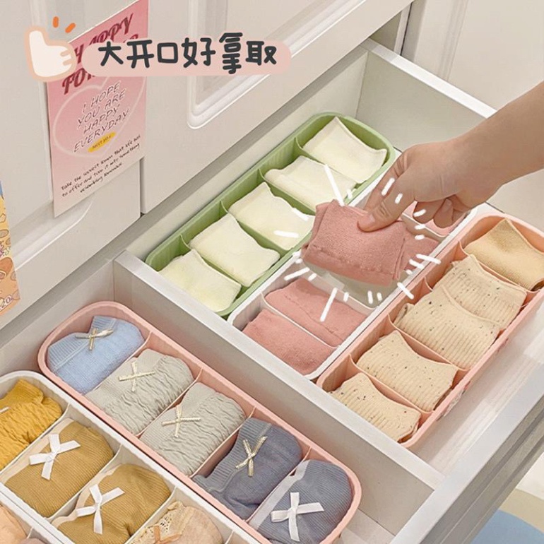 Hộp Nhựa đựng đồ lót, tất vớ chia ngăn đa năng - Kệ nhựa để đồ dùng cá nhân Tặng kèm sticker dễ thương