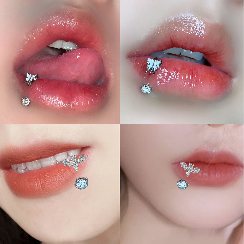 1 Khuyên Xỏ Môi Đính Đá zircon Hình Bướm Trái Tim Bằng Thép Không Gỉ