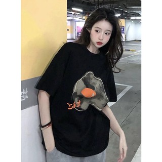 Áo thun nữ form rộng Guguno cotton cổ tròn in basic (A)