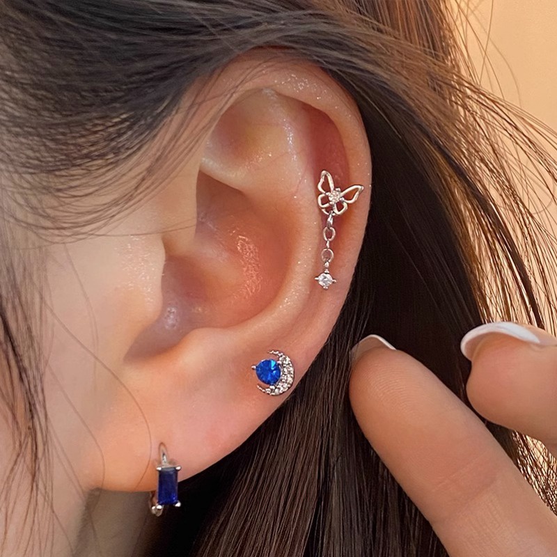 Bông Tai Mạ Bạc Dáng Dài Hình Bướm Đính Pha Lê Thời Trang Cho Nữ YR