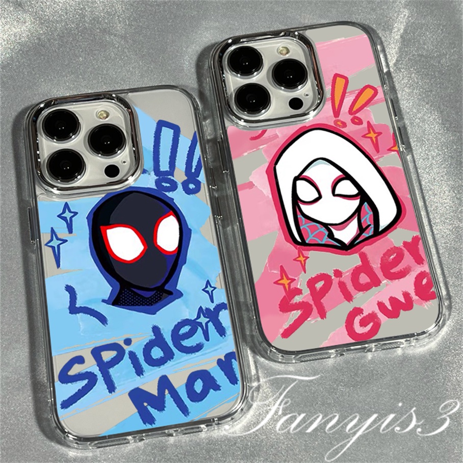 Tương Thích Với Ốp Điện Thoại silicone Trong Suốt Mạ Điện In Hình Spiderman Cho iphone 15 14 13 12 11 pro max x xr xs max 8 7 plus
