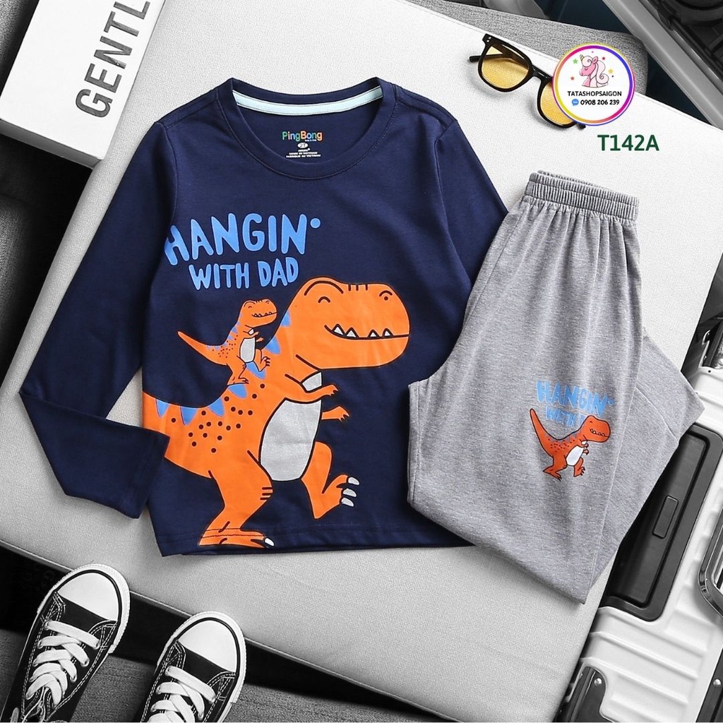 13 đến 40kg Bộ bé trai dài tay thun cotton xuất in hình xe hoạt hình cho bé trai T142