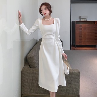 Đầm Trắng Dáng Dài Phong Cách Pháp Sang Trọng Thời Trang Mùa Thu Cao Cấp Đa Năng ff