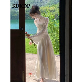 Đầm Công Chúa Cổ Vuông Tay Dài Màu Trắng Phong Cách Pháp Thời Trang Mùa Thu kdkdp 2023 Mới