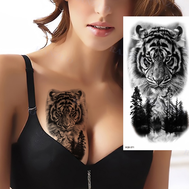 1 Tờ Hình Xăm Dán Cánh Tay Chống Nước Toàn Diện Hình Hổ / Sói / Sư Tử / Hoa Lớn