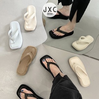 JINxCHOY  Dép Đế Bệt Mũi Vuông Màu Trơn Thời Trang Thoải Mái Cho Nữ  