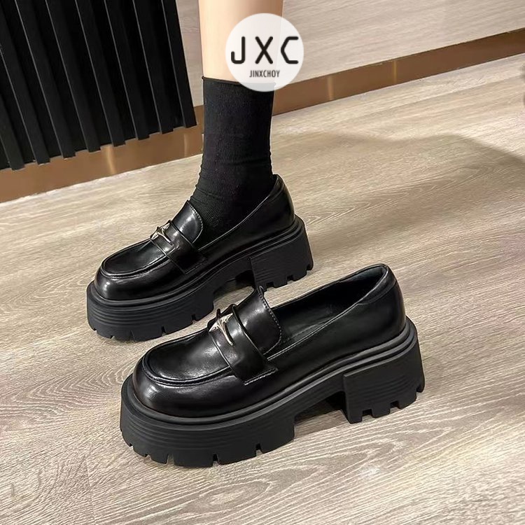 JINxCHOYGiày Lười Da pu Mũi Tròn Phong Cách Anh Quốc Thời Trang Cho Nữgiày búp bê nữ dép nữ