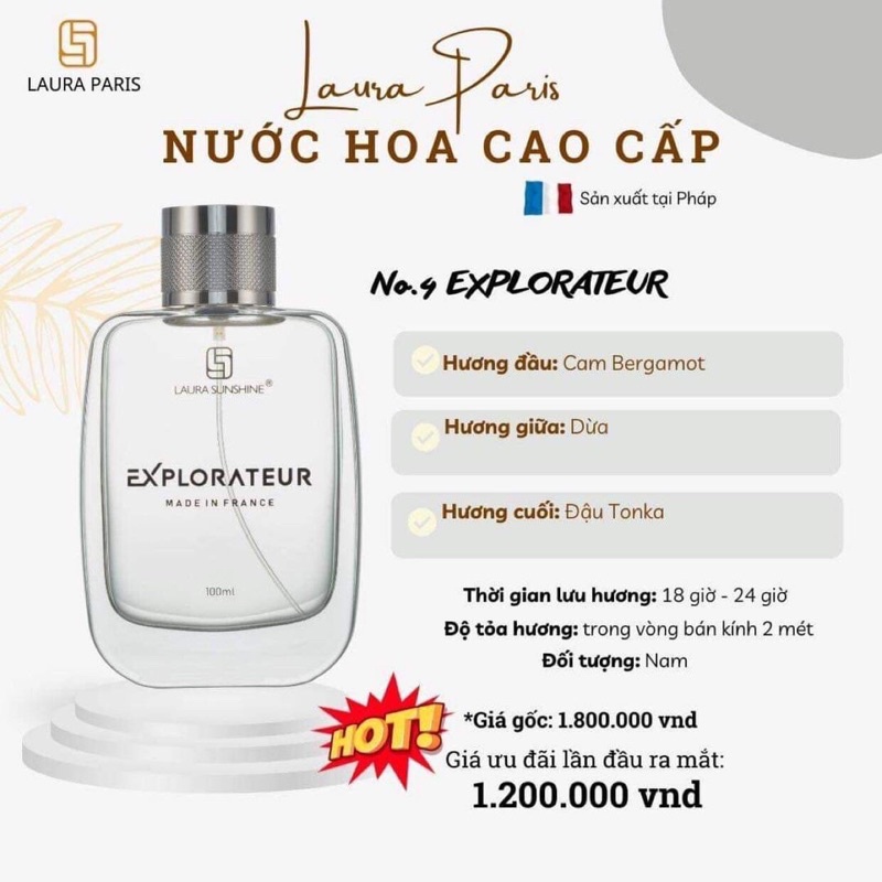 Nước hoa nam Explorateur Laura Paris No4 10ml - Laura Sunshine Nhật Kim Anh