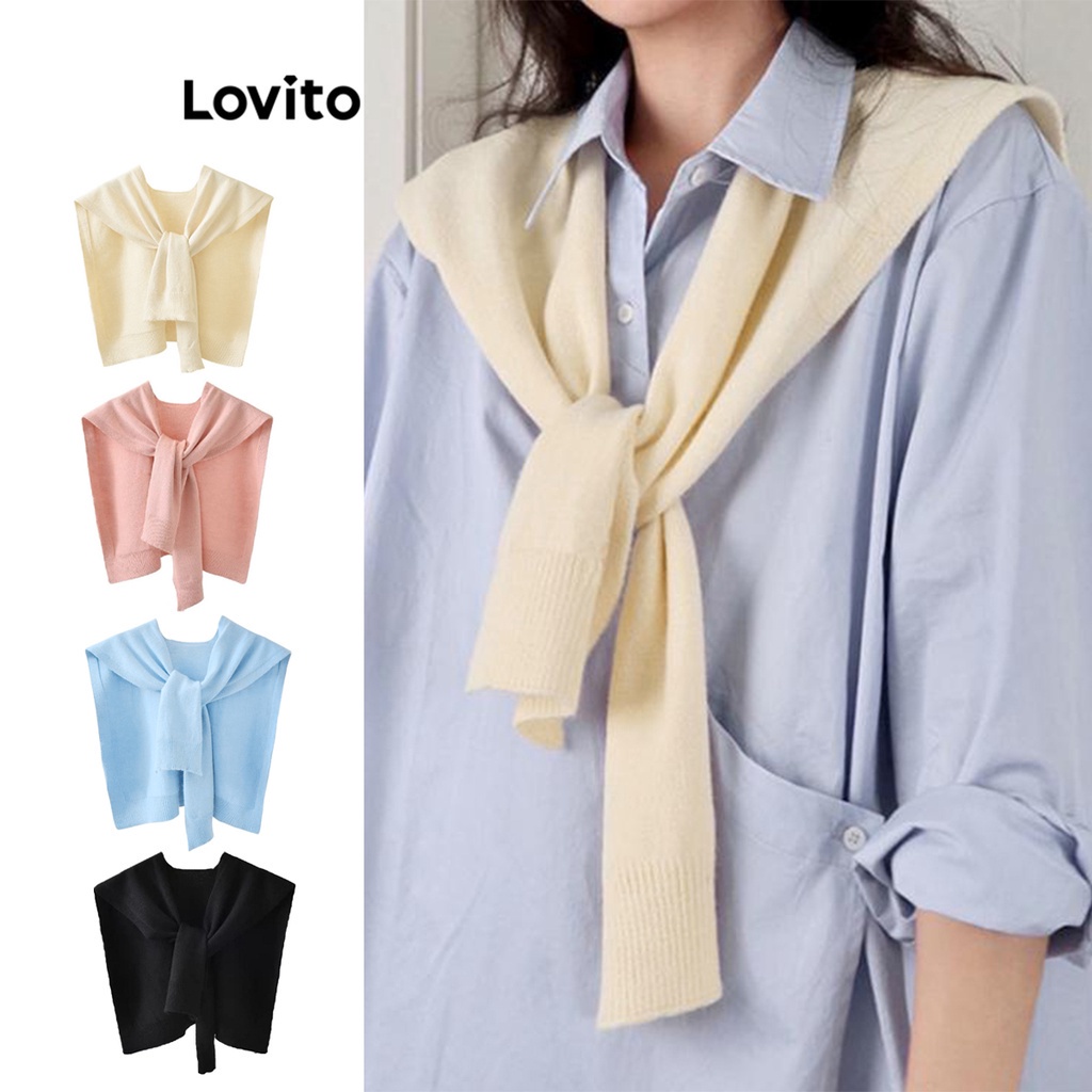 Khăn quàng Lovito thắt nút màu trơn thường ngày cho nữ L63AD285 (màu trắng/hồng/xanh dương/đen)
