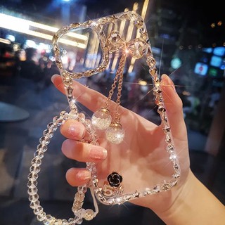 Ốp Điện Thoại Kim Cương Bling Thời Trang Cho Iphone 11 12 13 Promax 14 15 Pro Max IP 16 Pro XS Max Vỏ Trong Suốt Cứng Kim Cương Giả Lấp Lánh Có Dây Xích Pha Lê