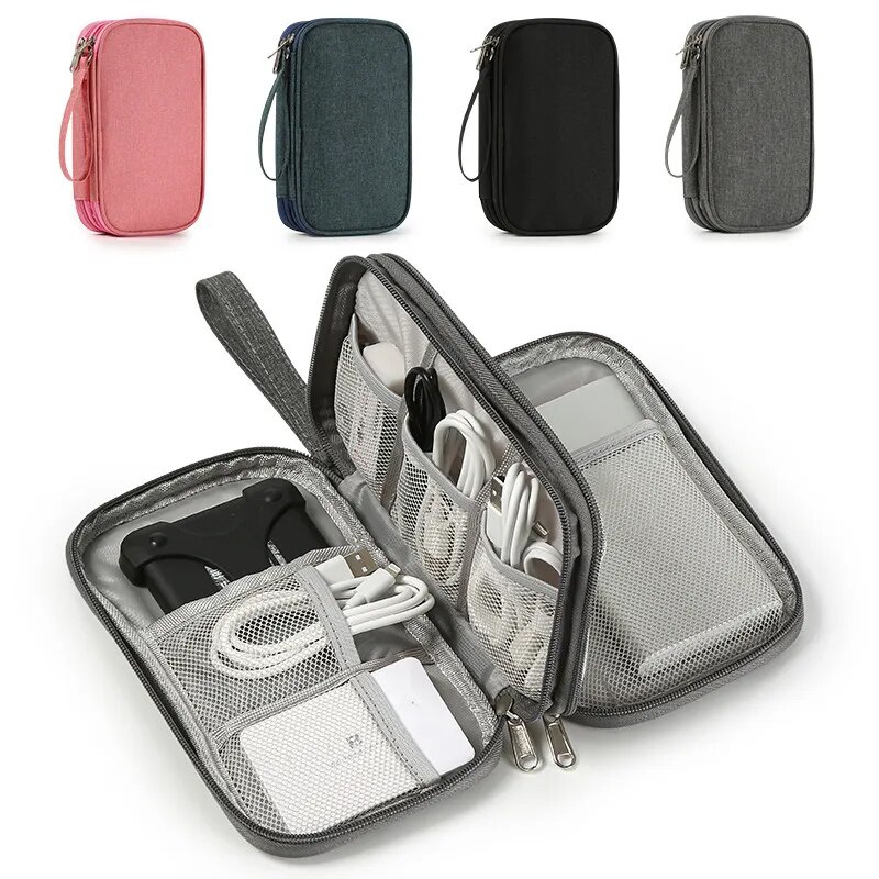 1 Túi Đựng Dây Cáp Dữ Liệu usb / Tai Nghe Màu Hồng / Xám / Đen / Hải Quân Dùng Khi Đi Du Lịch