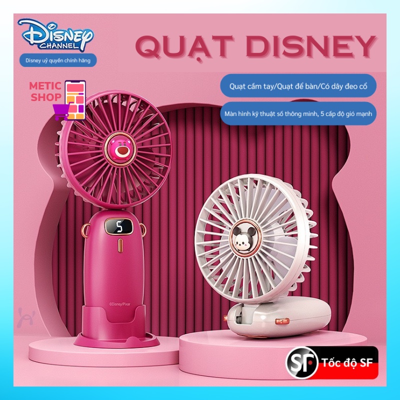 Quạt Mini Cầm Tay Disney F45 Hình Gấu Dâu, Mickey Siêu Dễ Thương Có 5 Chế Độ Mát Bảo Hành 1 Đổi 1