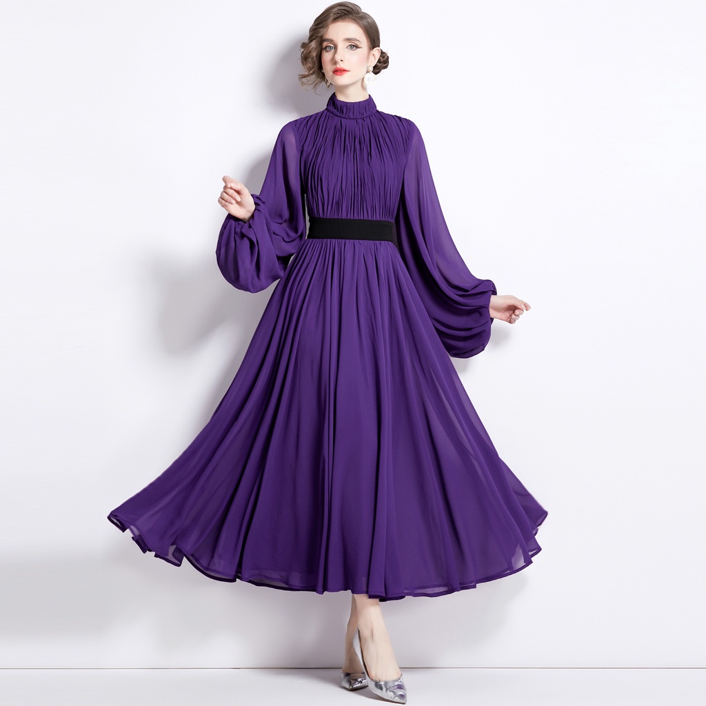 Đầm con lắc màu tím vải chiffon Catwalk 202312