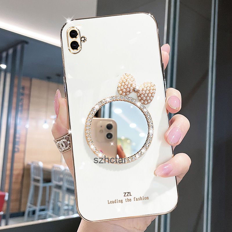 ốp lưng samsung a05 a05s Ốp Điện Thoại Silicon Mềm Mạ Gương Trang Điểm Đính Nơ Và Ngọc Trai Sang Trọ