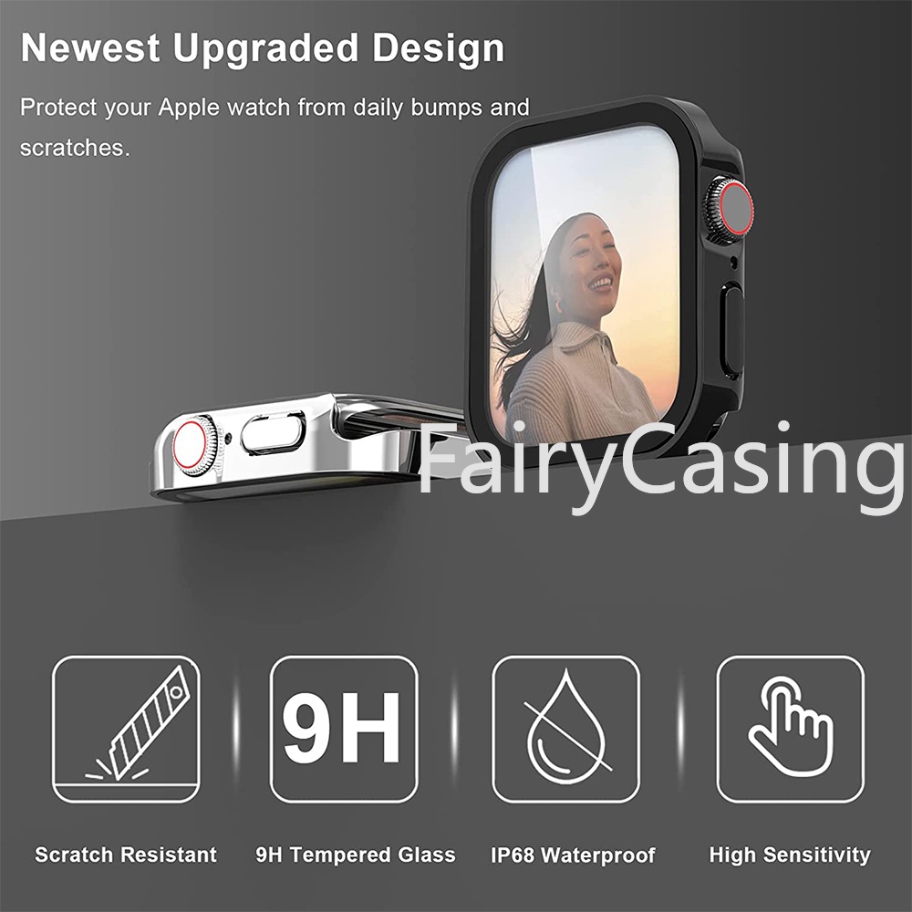 Kính Cường Lực + Ốp Bảo Vệ Màn Hình Chống Nước Cho apple watch ultra 2 49mm series 8 7 8 9 45mm 41mm 44mm 40mm iwatch 4 3 5 se 6