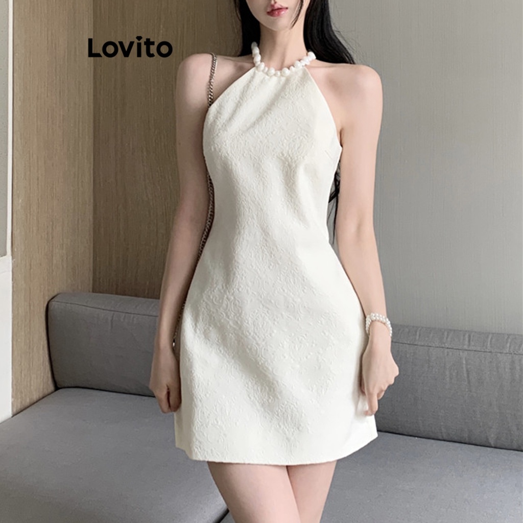 [Mã FADEP2212 giảm 10k đơn từ 99k] Lovito Váy ngọc trai trơn giản dị cho nữ LNE33141 (Màu trắng ngà)