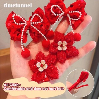 Set kẹp tóc nơ đỏ thời trang cho bé gái
