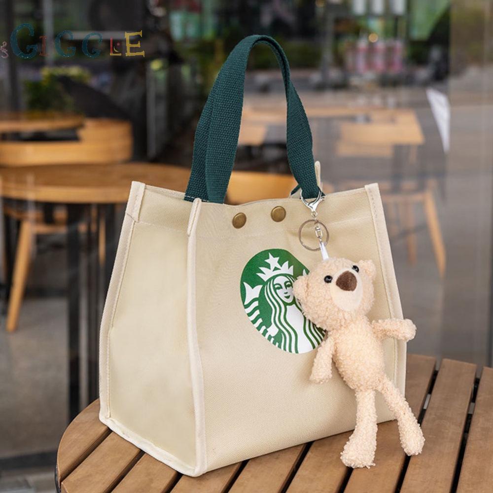 Lunch Bag Simple Solid Color Thickening Button Canvas Material Casual Daily