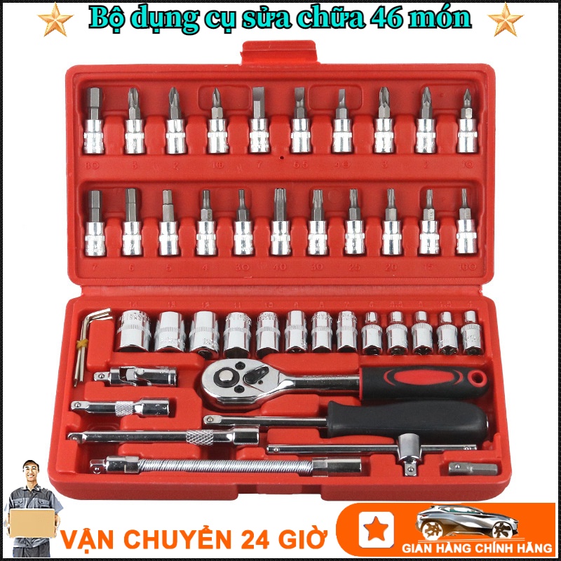 Bộ 46 dụng cụ chính hãng chất lượng cao để mở ốc vít và bu lông để sửa chữa xe máy và ô tô