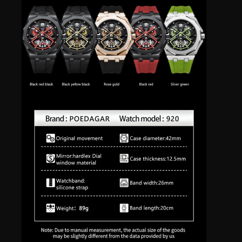 Poedagar Đồng Hồ quartz Nam Hiển Thị Ngày Tháng Dây silicone Chống Thấm Nước Kiểu Dáng Thể Thao