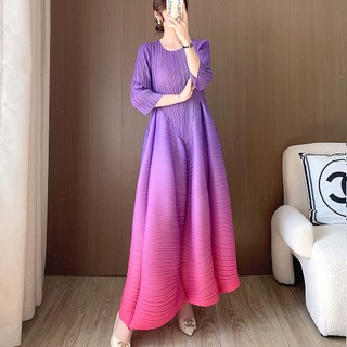 Miyake Đầm Dài Xếp Ly Dáng Chữ a Cao Cấp Màu gradient Phong Cách Âu Mỹ Cho Nữ