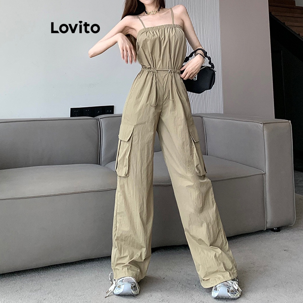 Lovito Bộ áo liền quần có túi trơn thông thường cho nữ LNE40523