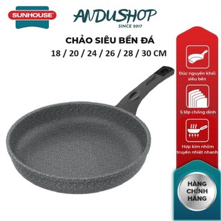 Chảo siêu bền đá sunhouse sbd18cm-24cm-26cm-30cm, nhôm đúc nguyên khối, bền chắc