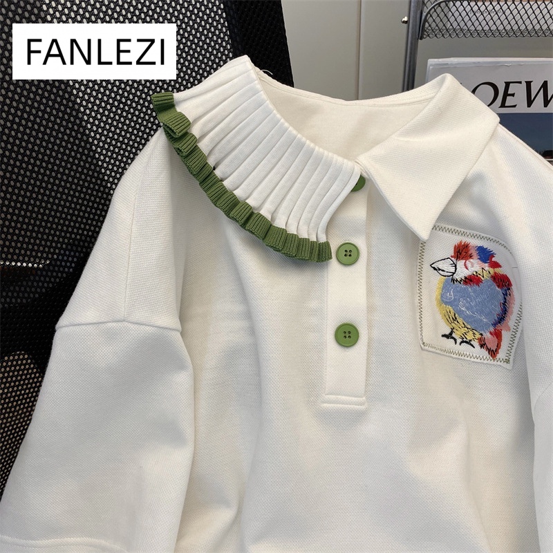 FANLEZI thun áo áo polo nữ Thời trang hàn quốc A99J0OH