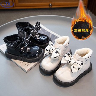 Giày Bốt Cổ Thấp Bằng Da Lót cotton Mềm Mại Thoáng Khí Chống Trượt Giữ Ấm Màu Trơn Thời Trang Cho Bé Gái