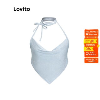 Áo ba lỗ Lovito cổ bẻ thắt dây hở lưng đính sequin màu trơn phong cách dự tiệc cho nữ LNE02170