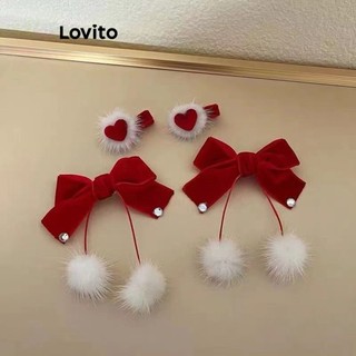 Kẹp tóc Lovito vải lông nhung kiểu nơ ghép nối màu sắc dễ thương phong cách thường ngày cho nữ LFA13348