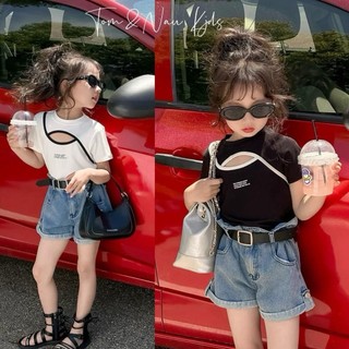 S38- set áo thun phối quần short jean bé gái - size 12-38kg