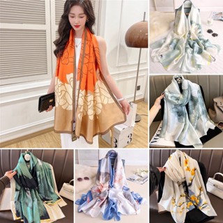 Khăn quàng choàng cổ lụa cao cấp cho nữ  iLita khăn lụa văn phòng công sở, đi biển đẹp phối màu xanh lá vàng